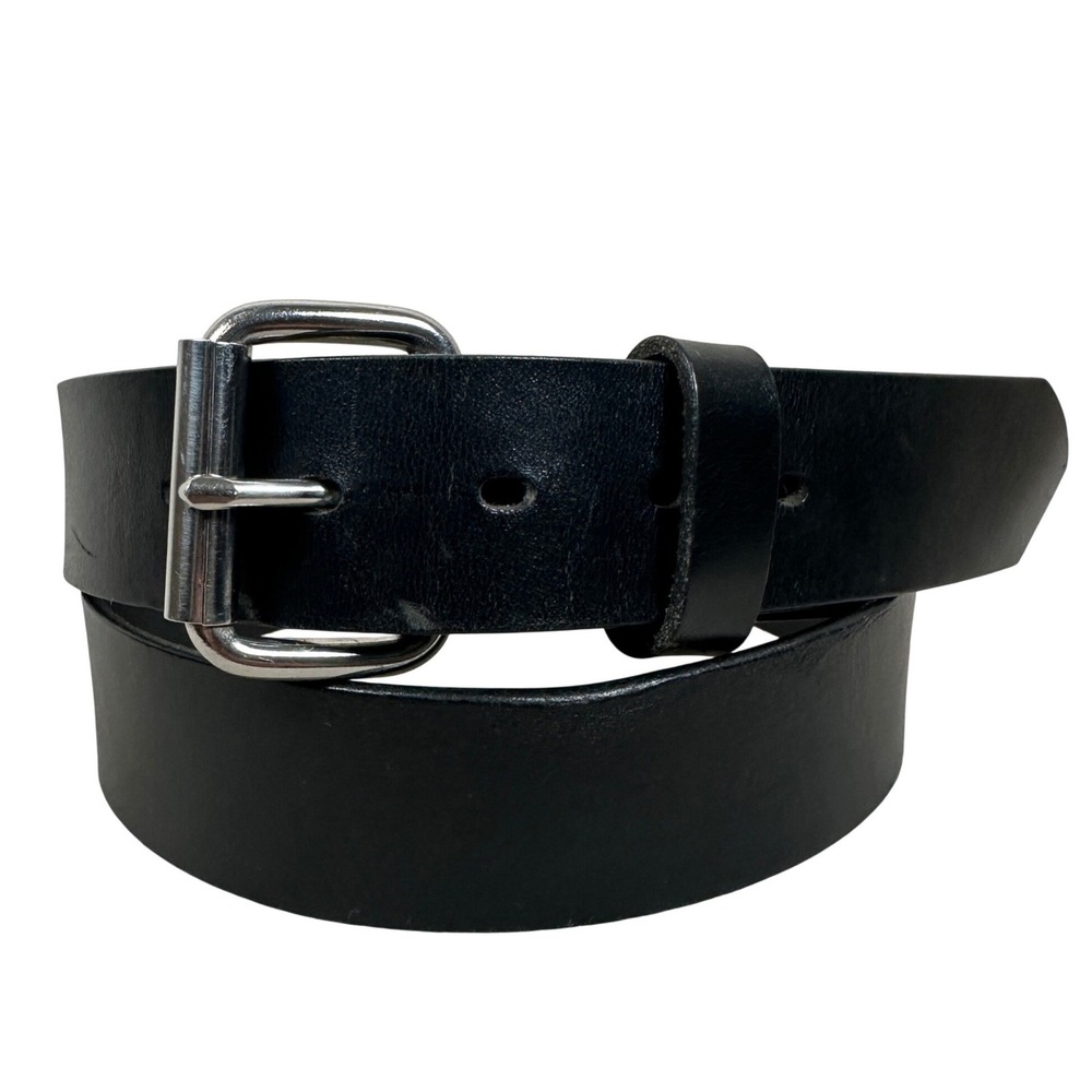 Gingerich Leather Mens Black Leather Belt Silver Buckle Size 40 Made in USA